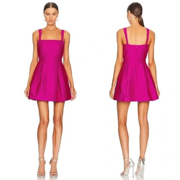 ALEXIS Arie Jacquard Square Neckline Mini Dress Fuchsia Pink NEW with tag - Picture 6 of 6